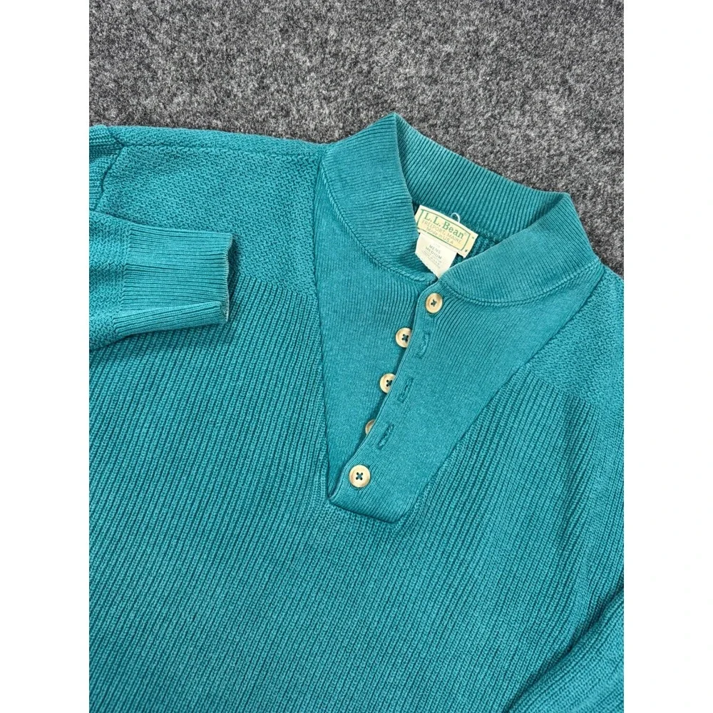 VTG 90s L.L. Bean Freeport Maine Cotton Knit Sweater Mens M Teal Made USA